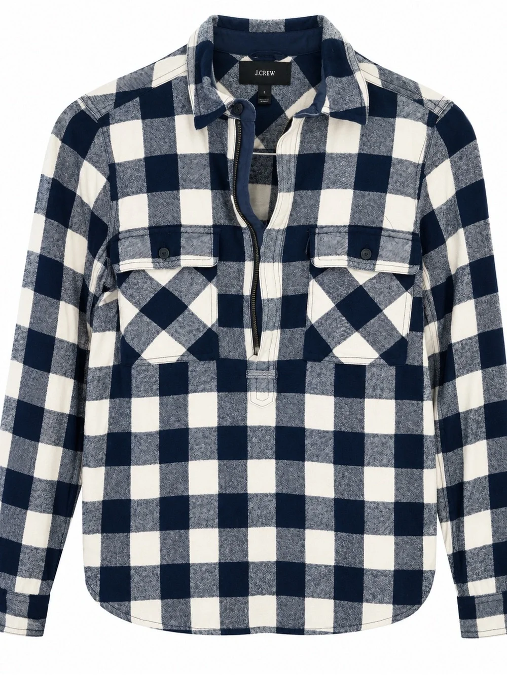 J. Crew Navy and White Buffalo Half-Zip Flannel Shirt